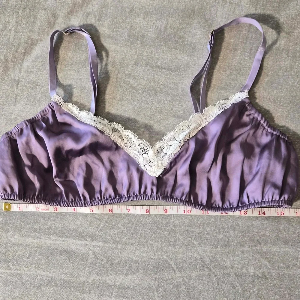 Free People NWOT She Silky Bralette Elderberry Purple Lace Satin Smocked Bra L - Picture 10 of 10